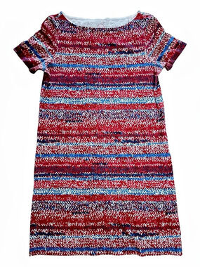 Tory Burch Space Dye Yarn Print Pima Cotton Mini Dress Red & Blue Sz S nwot